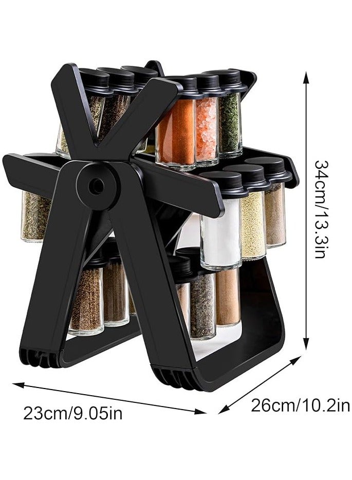 Rotating Spice Rack Organizer with 18 Glass Spice Jars, Revolving Spice Rack Set, 360 Degree Rotating