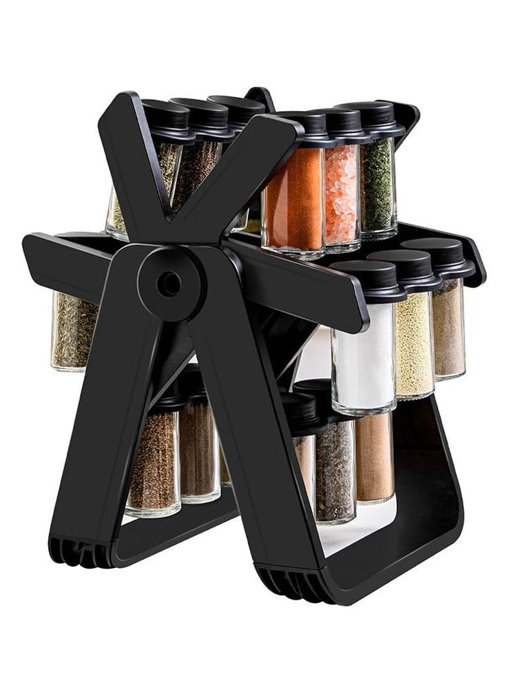 Rotating Spice Rack Organizer with 18 Glass Spice Jars, Revolving Spice Rack Set, 360 Degree Rotating