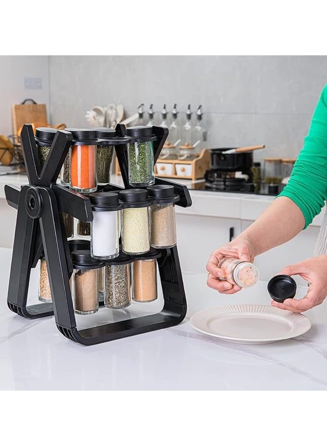 Rotating Spice Rack Organizer with 18 Glass Spice Jars, Revolving Spice Rack Set, 360 Degree Rotating
