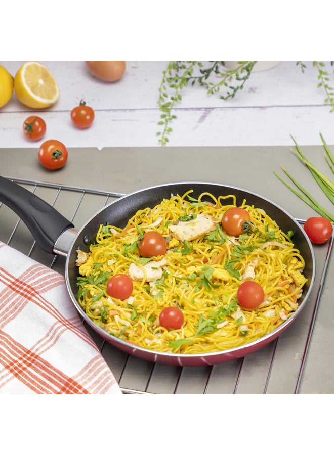 Aluminum 3 Layer Non-Stick Coating Fry Pan with  Ergonomic Handle Red 26.0cm