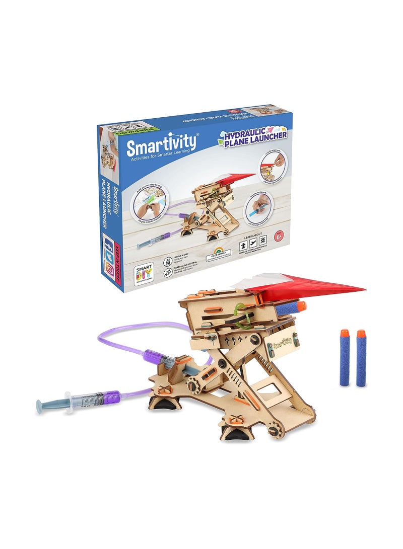 Smartivity Hydraulic Plane Launcher Educational DIY Toy, Blue/Beige, Multicolor