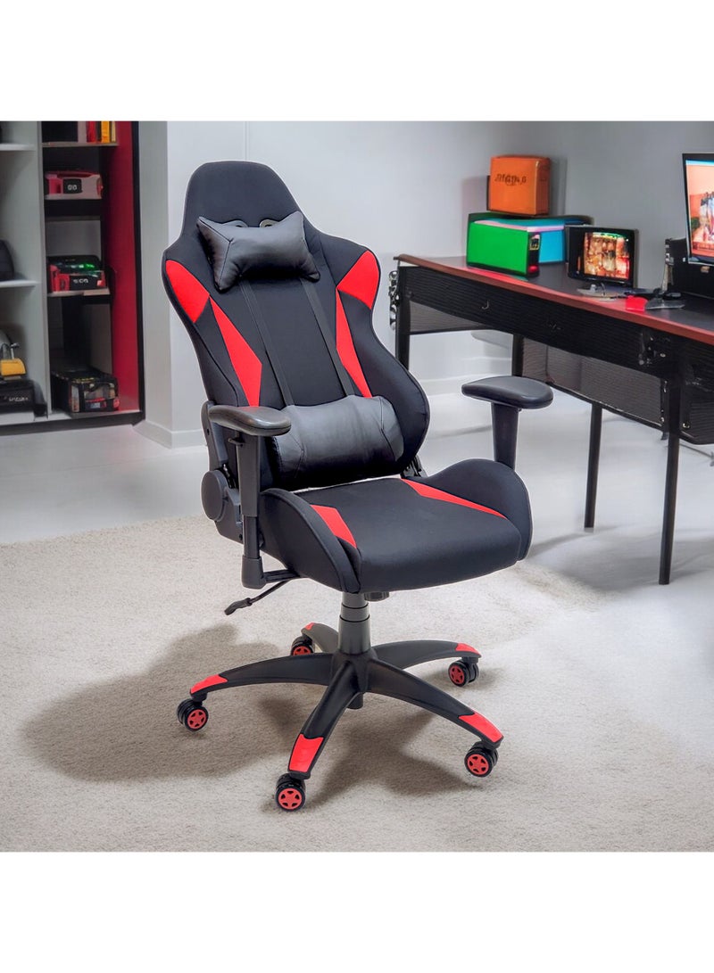 SBF Fabric Gaming Chair - Reclining High Back Office Chair with Adjustable Height, 2D Armrests, Faux Leather Headrest & Lumbar Support, Ergonomic Swivel Computer Chair, Red Black