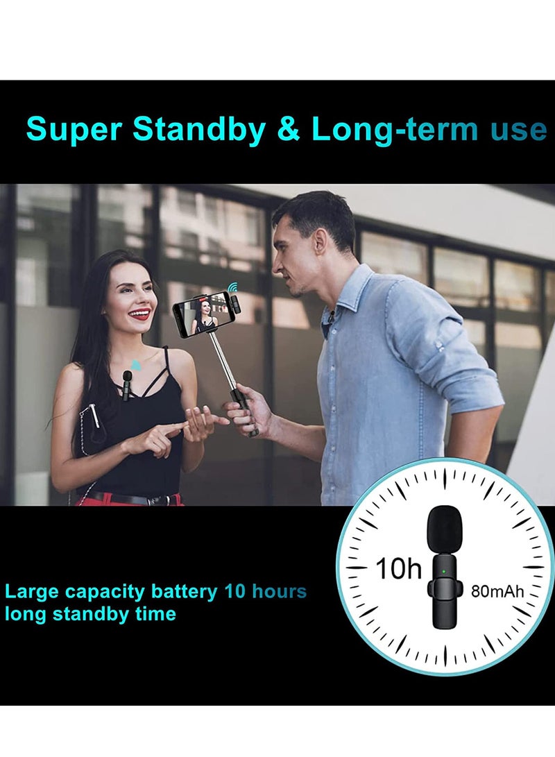 Upgraded Plug Play Wireless Lapel Lavalier Microphone for iPhone iPad Recording YouTube Facebook Live Stream Vlog Auto-Sync Wireless Mic with 2 Clips No Need App Bluetooth