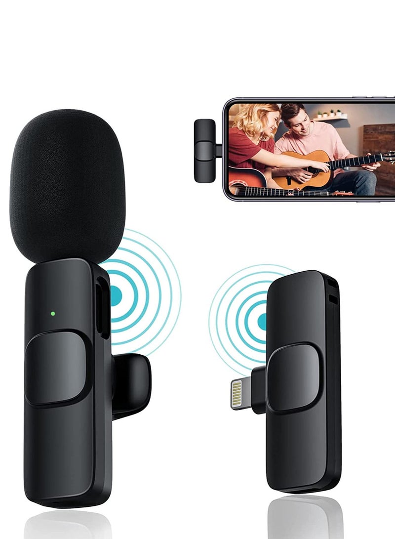 Upgraded Plug Play Wireless Lapel Lavalier Microphone for iPhone iPad Recording YouTube Facebook Live Stream Vlog Auto-Sync Wireless Mic with 2 Clips No Need App Bluetooth