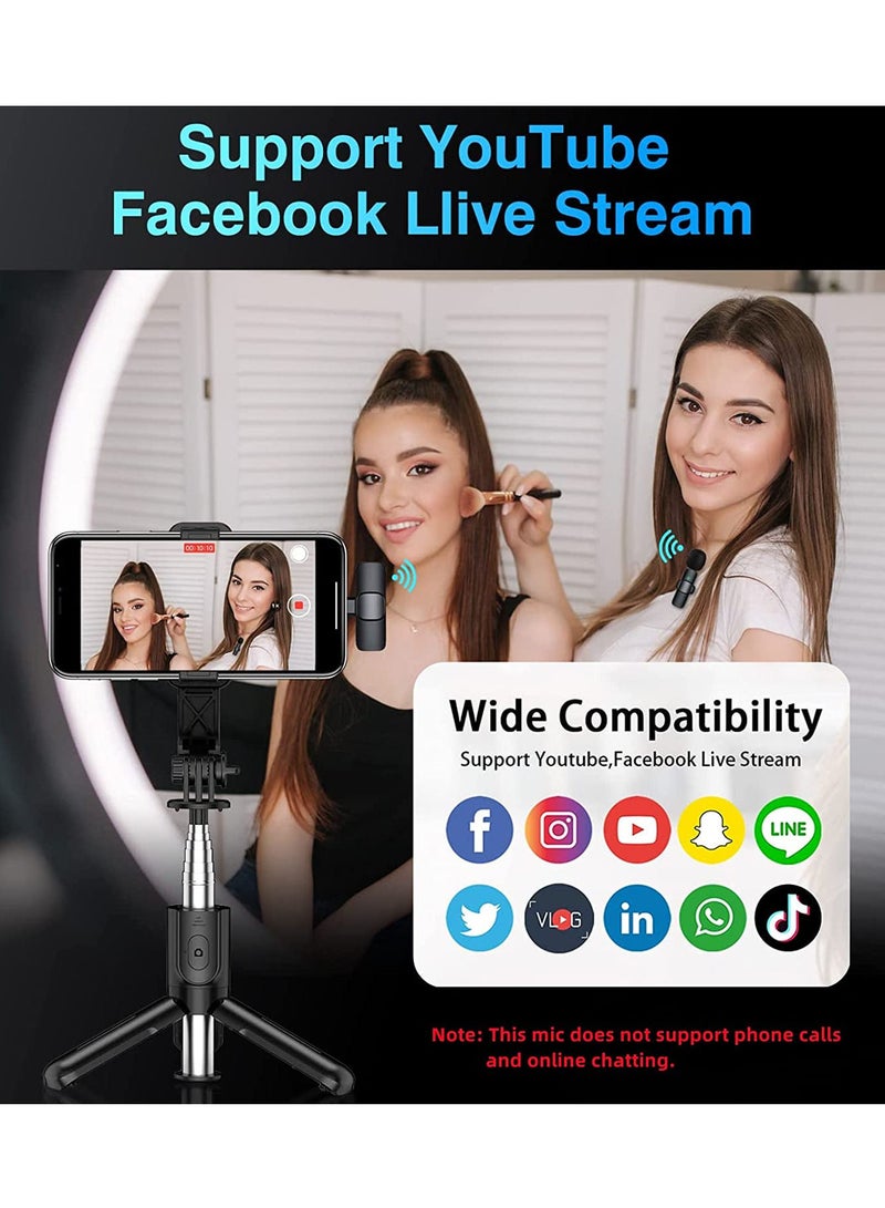 Upgraded Plug Play Wireless Lapel Lavalier Microphone for iPhone iPad Recording YouTube Facebook Live Stream Vlog Auto-Sync Wireless Mic with 2 Clips No Need App Bluetooth