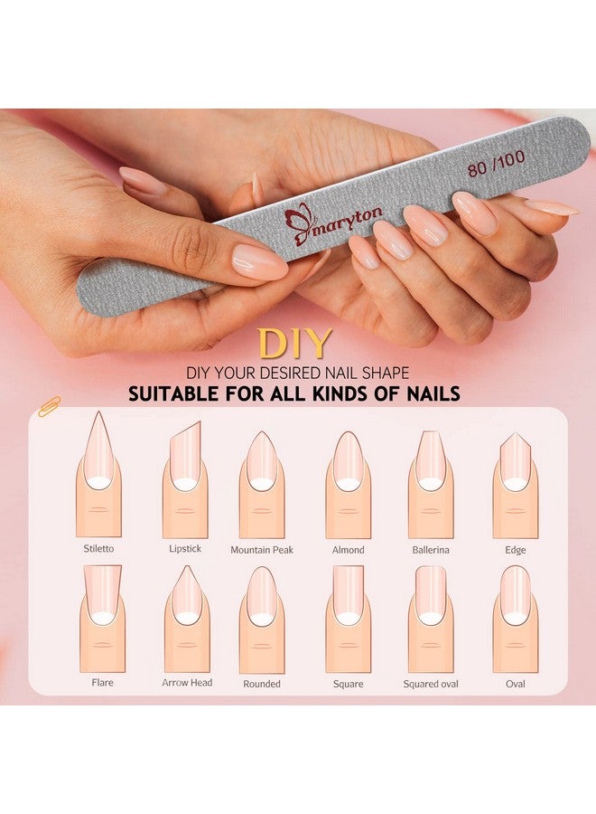 Coarse Nail File 80100 Grit Emery Boards For Poly Gel Acrylic Nails 12 Pcs Professional Double Sided Wood Finger Nail Files Set Manicure Tools