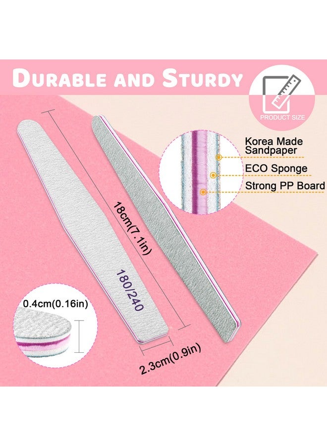 Professional Nail Files Emery Board Nail File For Natural Nails 100180240 Grit Nail Files For Acrylic Nails 12Pcs Fine Grit Nail File Manicure Tools Coarse Fingernail Files (180240 Grit)