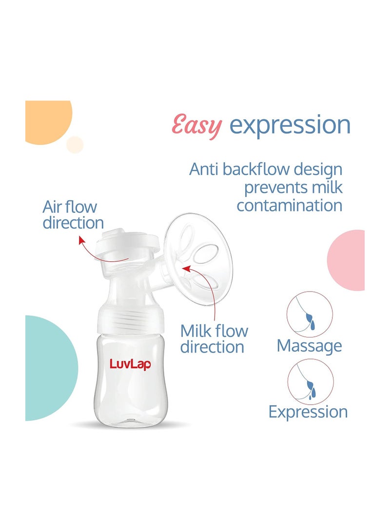 Luvlap Adore Electric Breast Pump with 2 Phase Pumping, Rechargeable Battery, 2pcs Breast pads free, Soft & Gentle, BPA Free