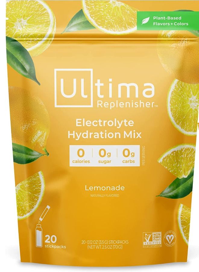 Ultima Replenisher Electrolyte Hydration Powder, Lemonade 20 Stickpacks Pouch