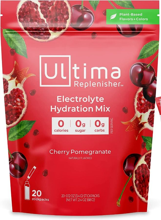 Ultima Replenisher Electrolyte Hydration Powder, Cherry Pomegranate, 20 Stickpacks Pouch