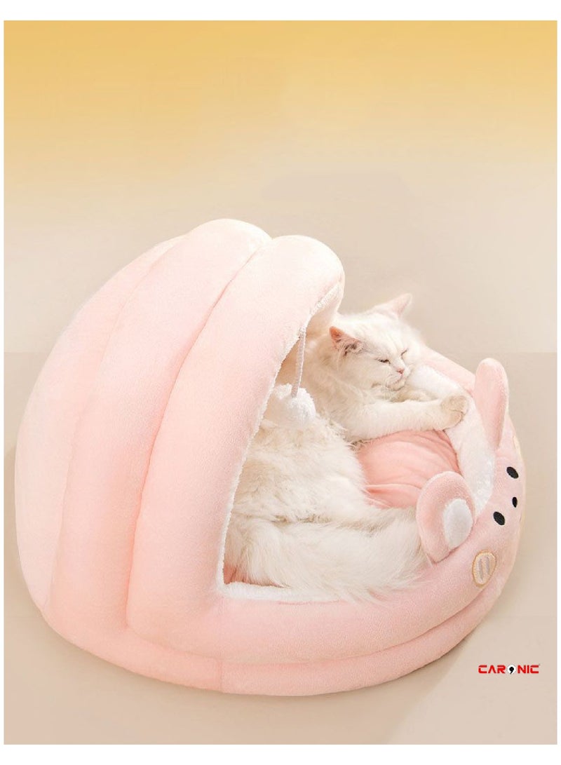 Beds For Indoor Cats And Small Dog With Anti-Slip Bottom With Hanging Toy With Removable Cotton Pad Super Soft Calming Pet Sofa Pink White