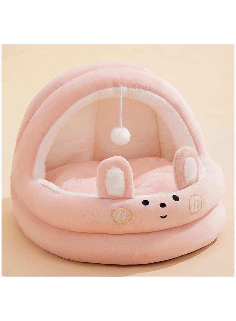 Beds For Indoor Cats And Small Dog With Anti-Slip Bottom With Hanging Toy With Removable Cotton Pad Super Soft Calming Pet Sofa Pink White