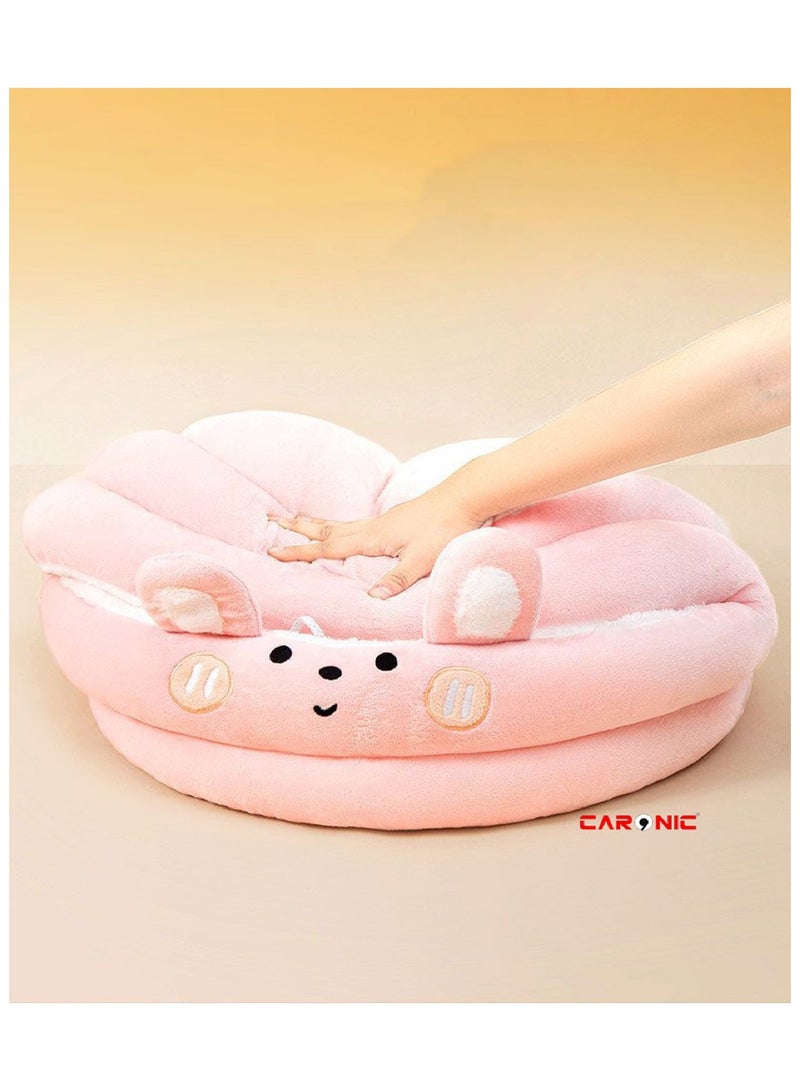 Beds For Indoor Cats And Small Dog With Anti-Slip Bottom With Hanging Toy With Removable Cotton Pad Super Soft Calming Pet Sofa Pink White