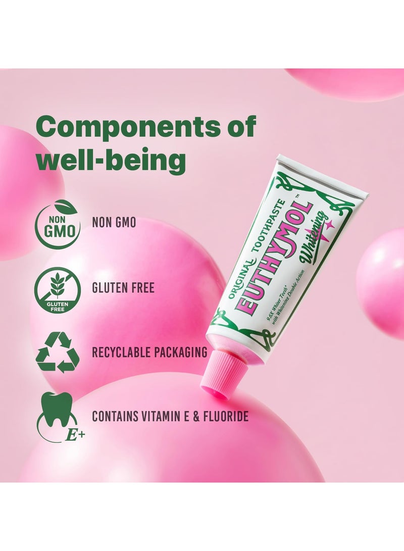Euthymol Whitening Toothpaste 75ml, Contains Fluoride Vitamin E, Non-GMO Gluten Free, Plaque Removal Cavity Protection Antibacterial, White Clean Teeth, Freshens Breath Refreshing Dental Care