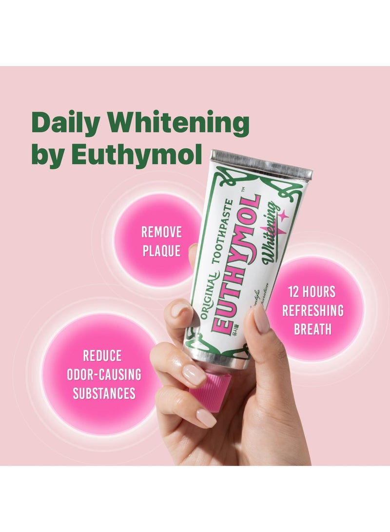 Euthymol Whitening Toothpaste 75ml, Contains Fluoride Vitamin E, Non-GMO Gluten Free, Plaque Removal Cavity Protection Antibacterial, White Clean Teeth, Freshens Breath Refreshing Dental Care