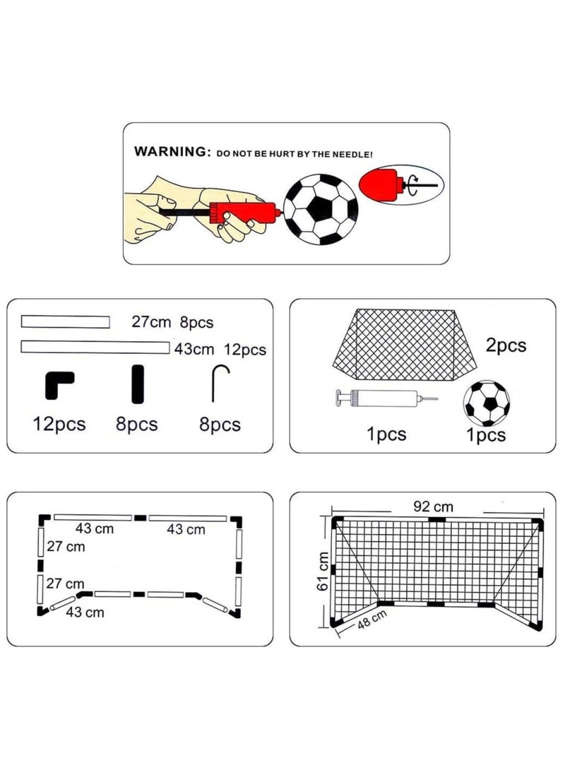 2pc Set Portable Kids Soccer Goals with Net, Ball, and Pump - Ideal for Kids Ages 3-7, 92 x 61 x 48CM