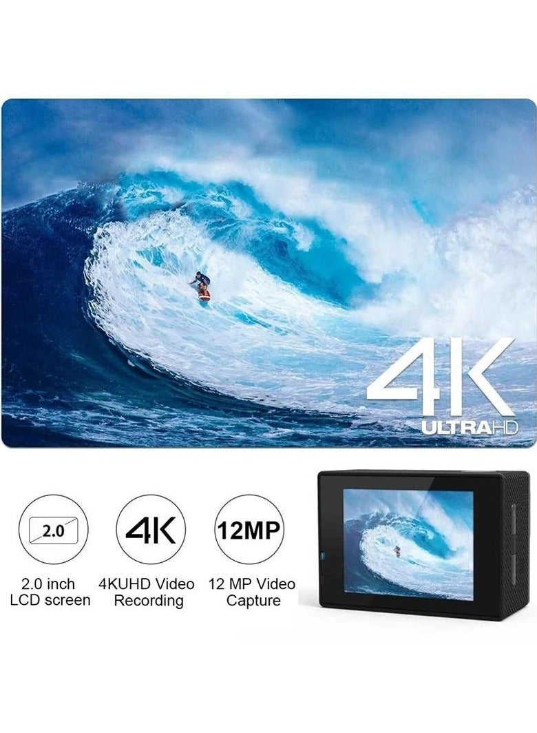 Ultra HD Action Camera 4K 30fps, 30m/98ft Waterproof, 170° Wide Angle Underwater Camera with WiFi, 2