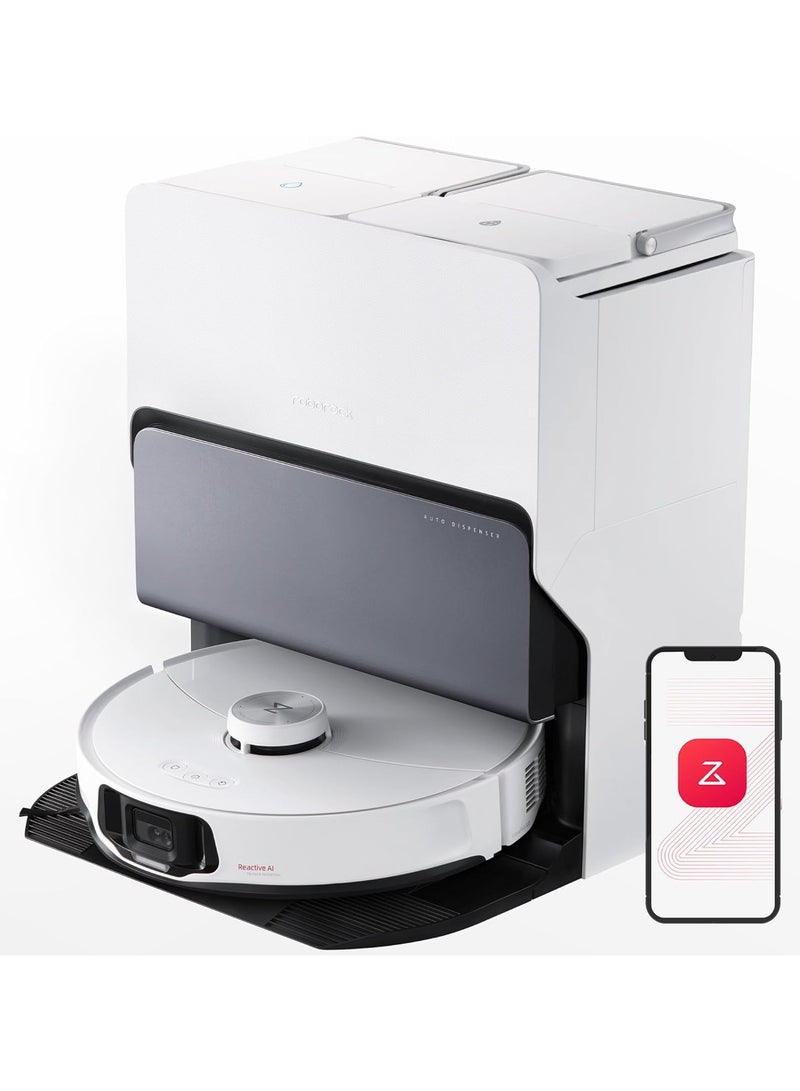 S8 Max Ultra Robot Vacuum and Sonic Mop,8000 Pa Suction,Corner to Edge Deep Cleaning,Hot Air Self-Drying, Auto Empty and Refill,Detergent Dispenser,Obstacle Avoidance 2.7 L 69 W S82USV+EWFD13HRR White