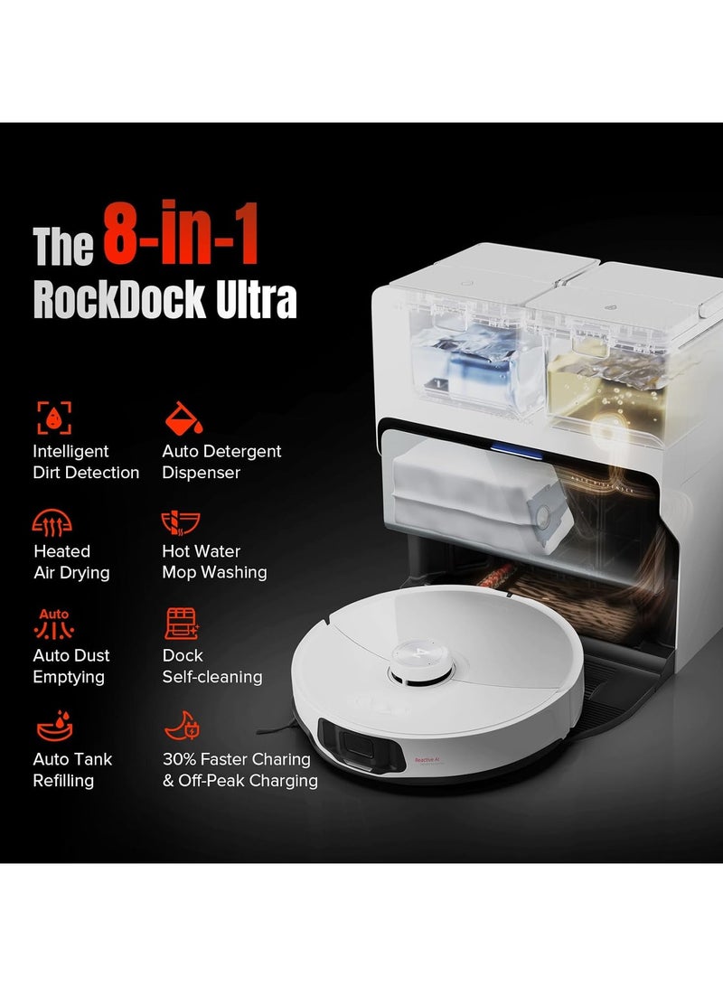 S8 Max Ultra Robot Vacuum and Sonic Mop,8000 Pa Suction,Corner to Edge Deep Cleaning,Hot Air Self-Drying, Auto Empty and Refill,Detergent Dispenser,Obstacle Avoidance 2.7 L 69 W S82USV+EWFD13HRR White