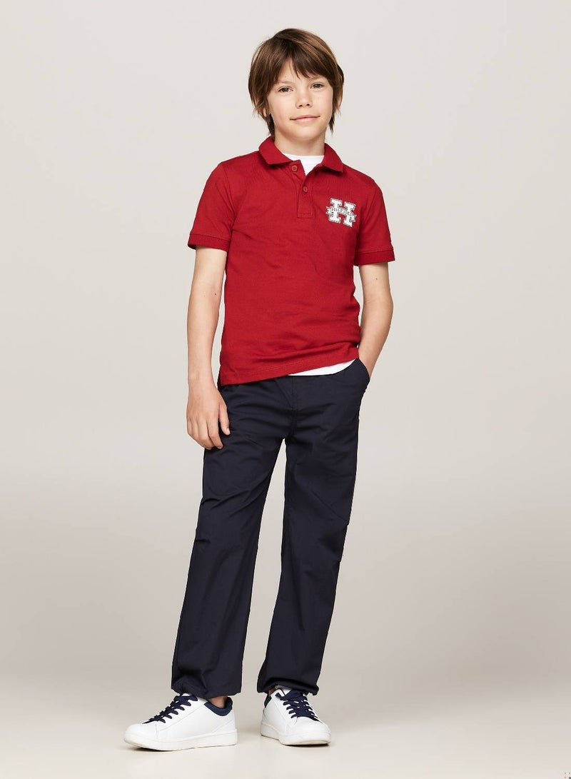 Boys' Regular Fit Varsity Letter Polo -  Pure cotton, Red