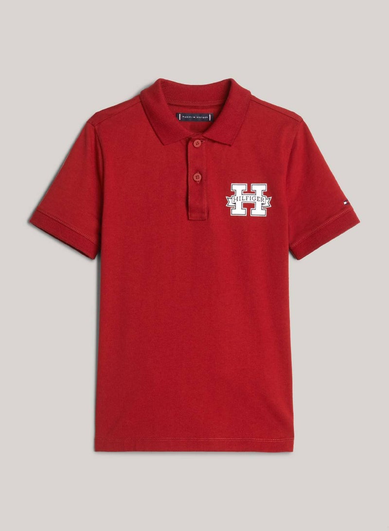 Boys' Regular Fit Varsity Letter Polo -  Pure cotton, Red