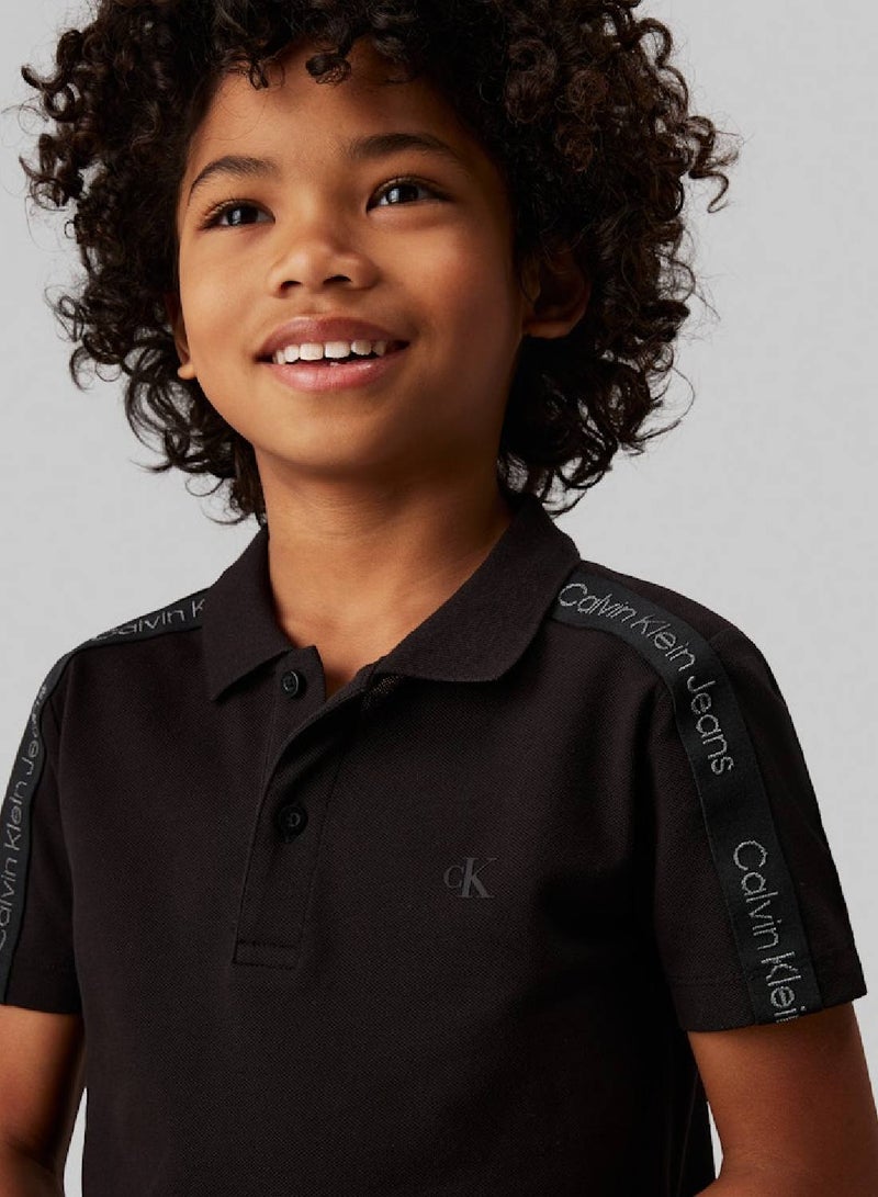 Boys' Sleeve Tape Slim Short Sleeve Polo - Cotton, Black