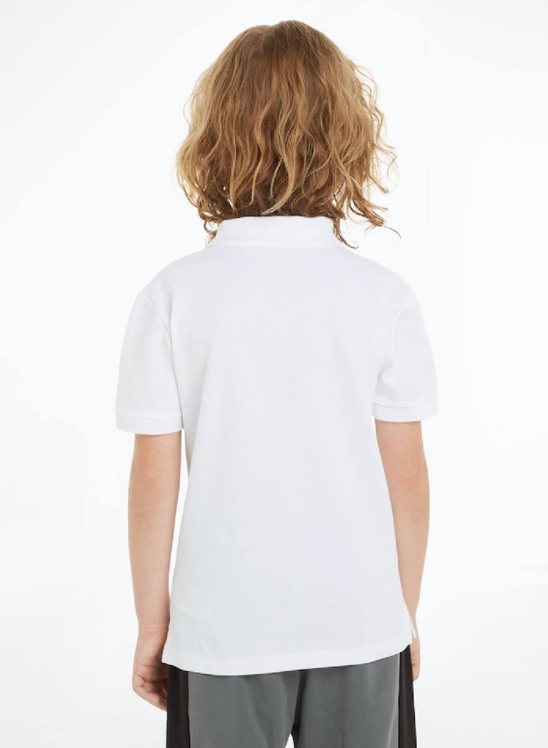 Boys' Minimalistic Logo Short Sleeve Polo - Cotton, White