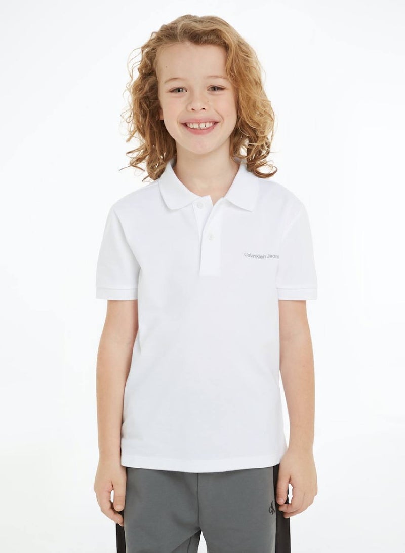 Boys' Minimalistic Logo Short Sleeve Polo - Cotton, White