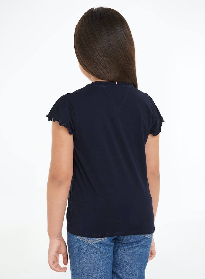 Girls' Flower Glitter Regular Short Sleeve T-Shirt - Cotton, Blue