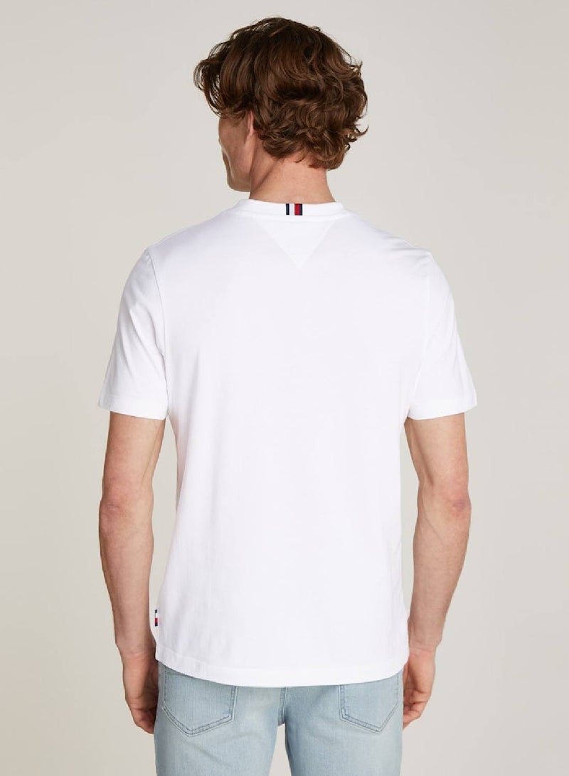 Men's Chest Stripe Short Sleeve T-Shirt - Cotton, White