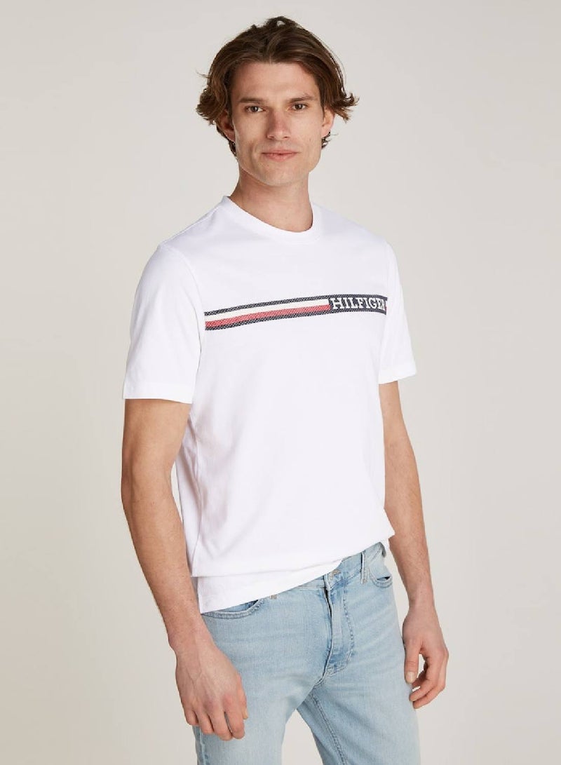 Men's Chest Stripe Short Sleeve T-Shirt - Cotton, White