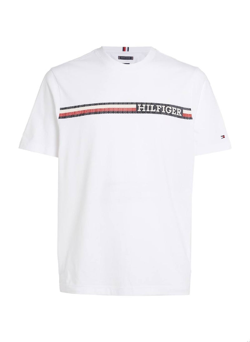 Men's Chest Stripe Short Sleeve T-Shirt - Cotton, White