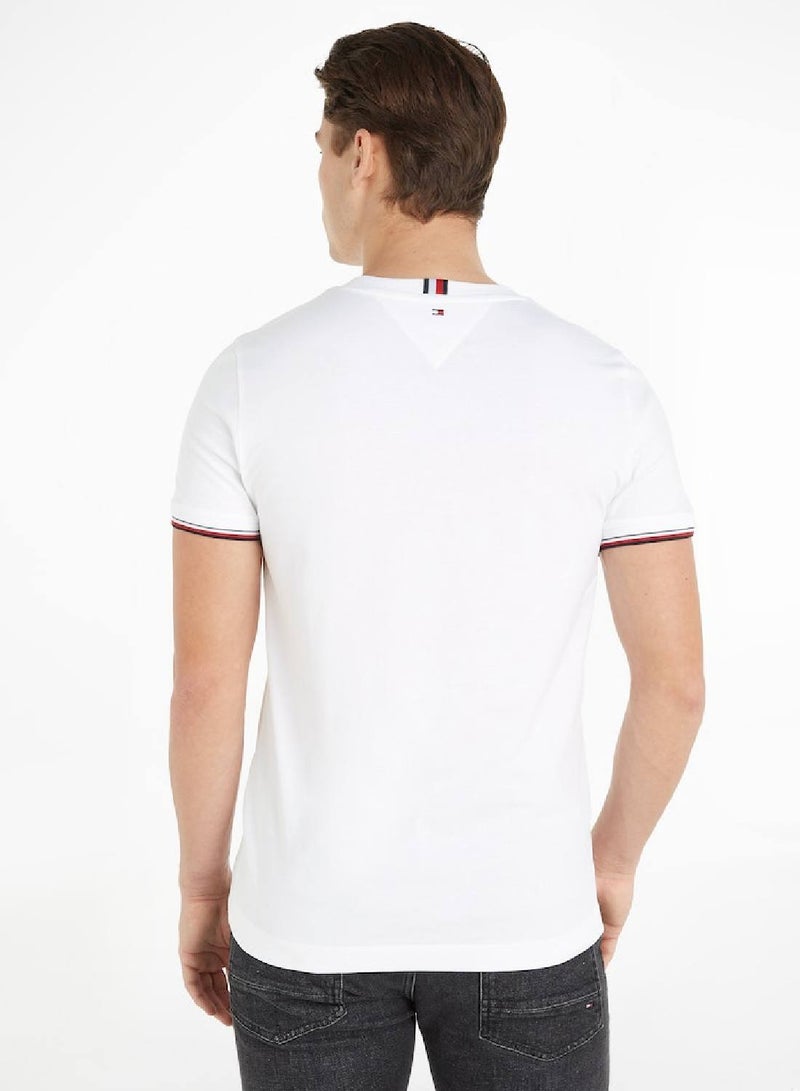 Men's Tipped Logo Slim Fit T-Shirt -  Pure cotton, White