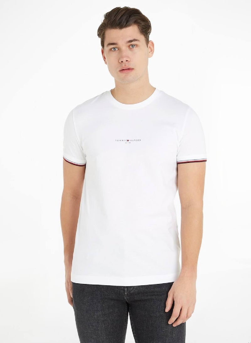 Men's Tipped Logo Slim Fit T-Shirt -  Pure cotton, White