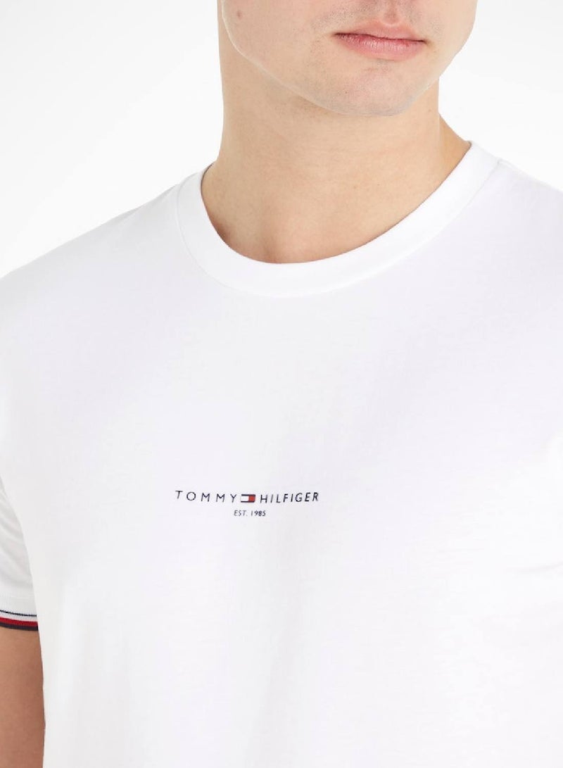 Men's Tipped Logo Slim Fit T-Shirt -  Pure cotton, White