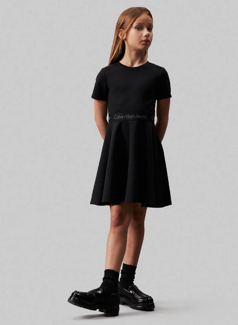 Girls' Punto Tape Fit and Flare Dress - Viscose, Black