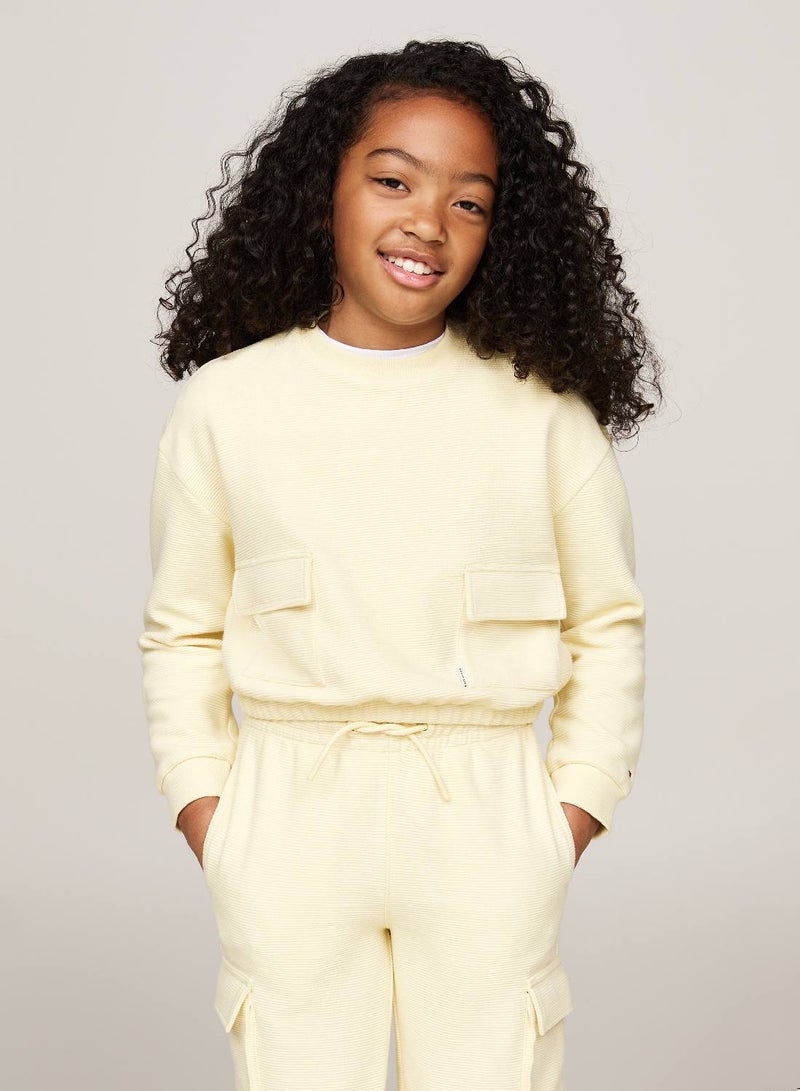 Girls' Utility Textured Crew Sweatshirt - Cotton, Yellow