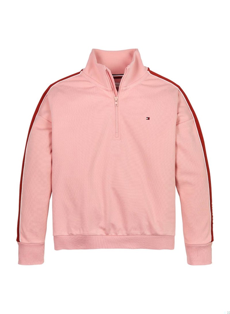 Girls' Tape Half Zip Sweatshirt - Polyester, Pink