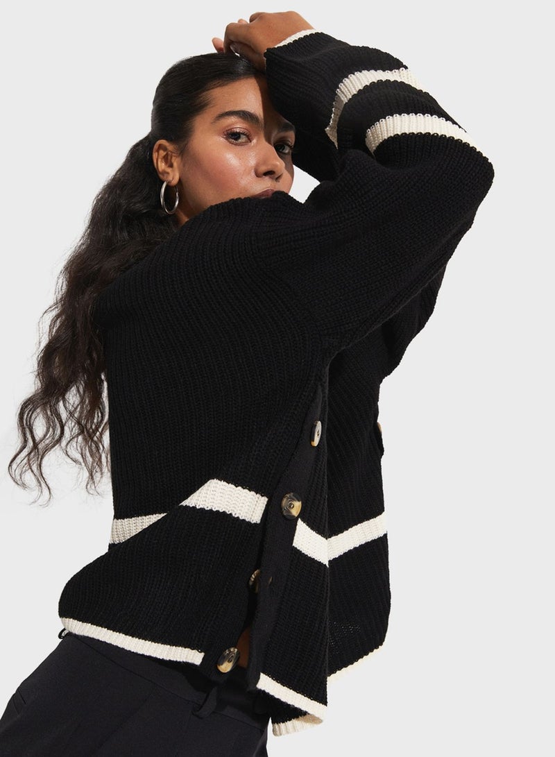 Striped Detail Crew Neck Knitted Sweater