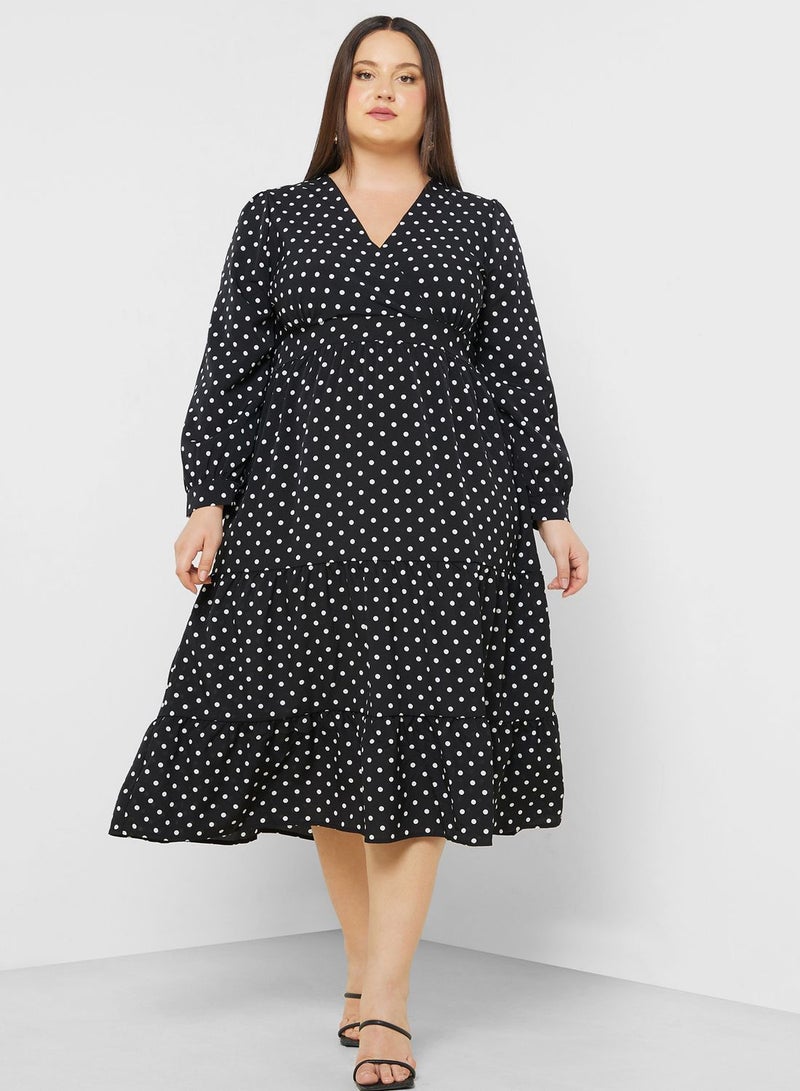 Polka Dot Tiered Midi Dress