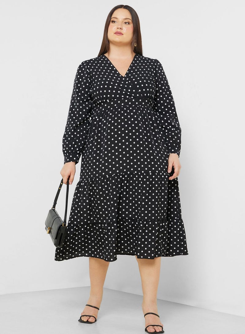 Polka Dot Tiered Midi Dress