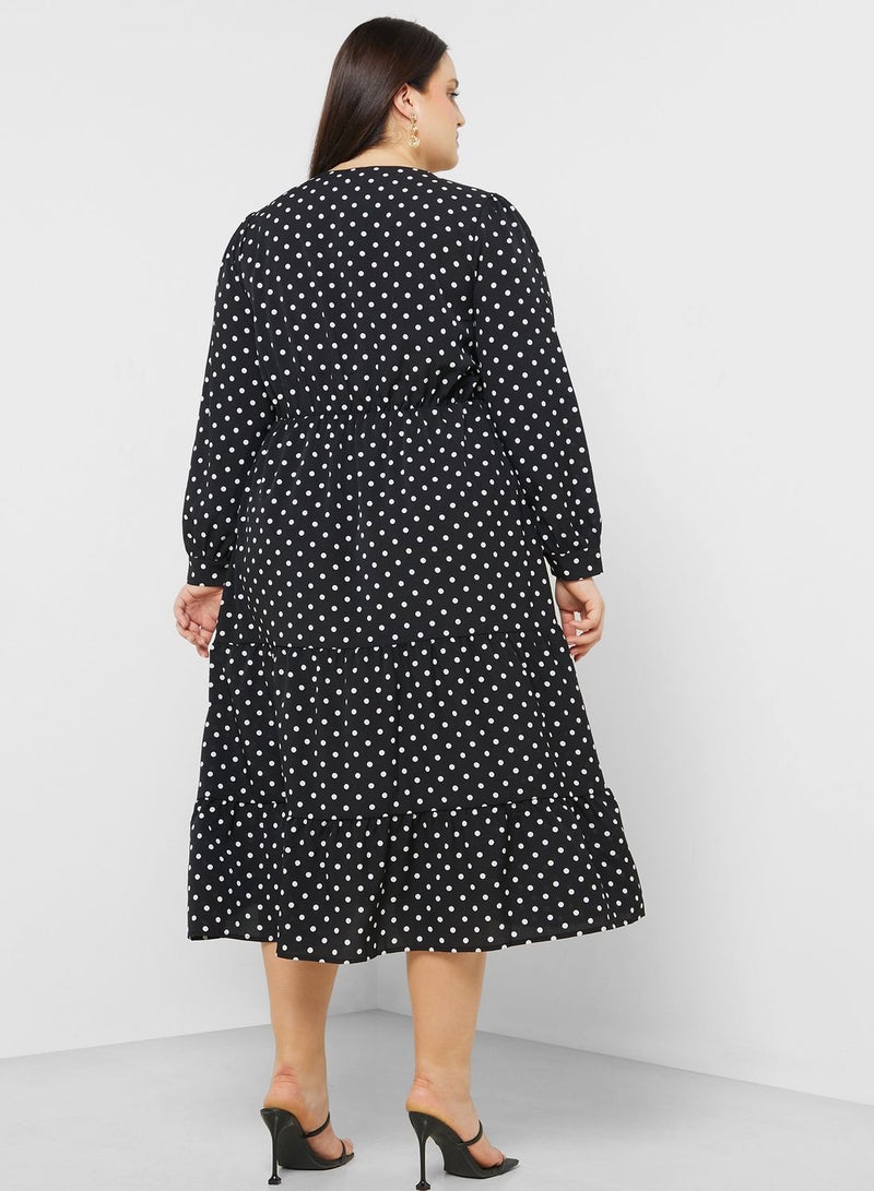 Polka Dot Tiered Midi Dress