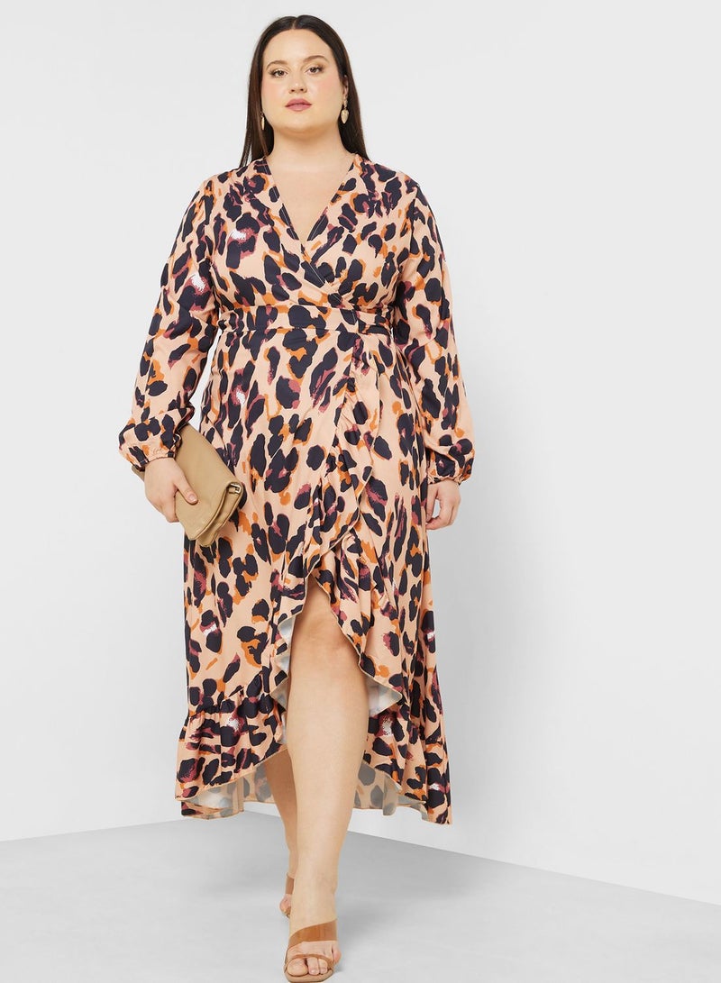 Leopard Print Wrap Midi Dress