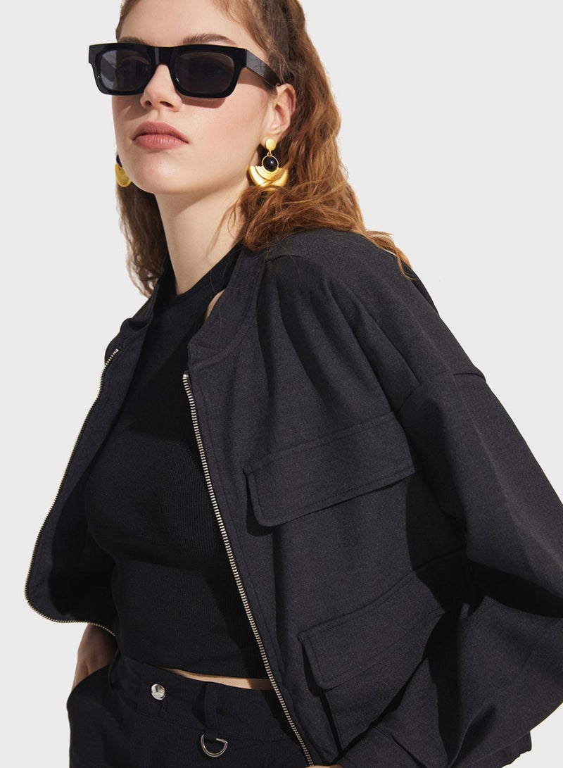 Zip Through Bomber Jacket