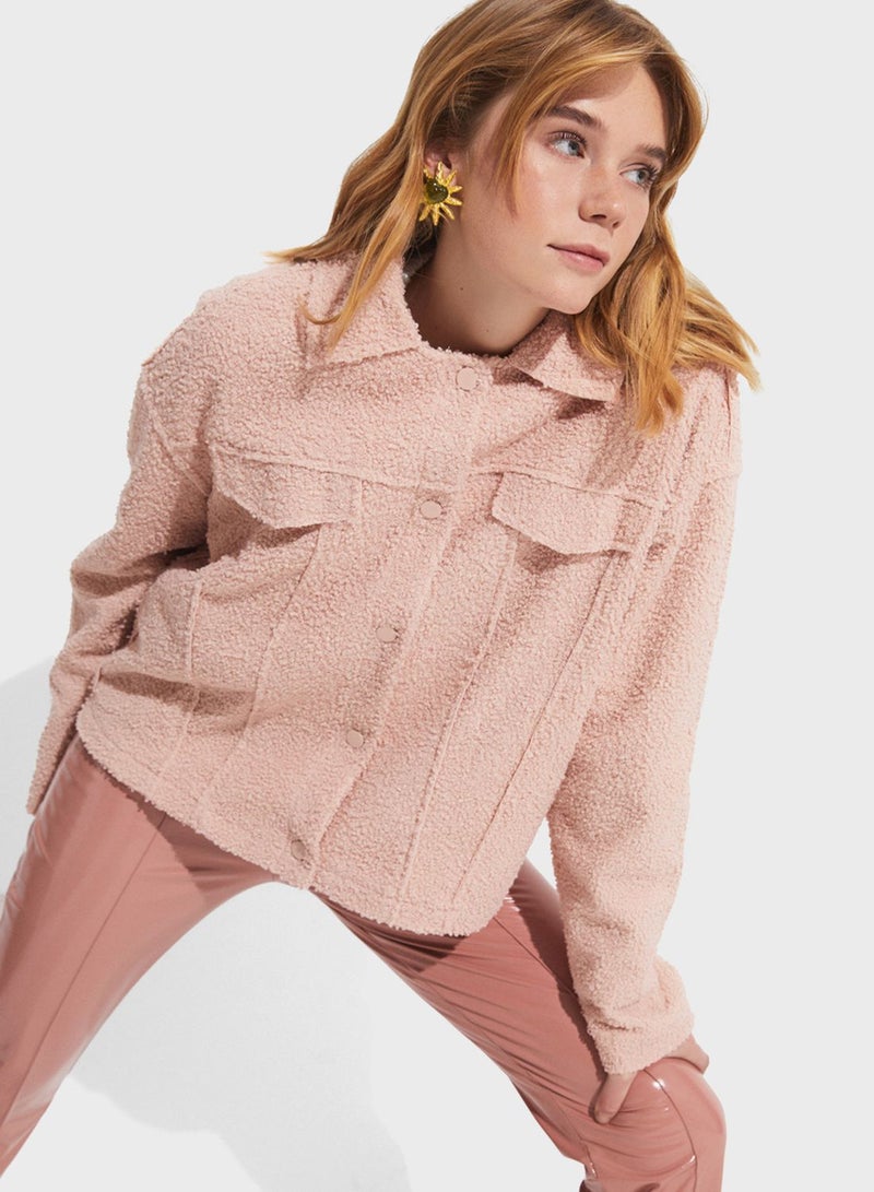 Button Detail Textured Jacket