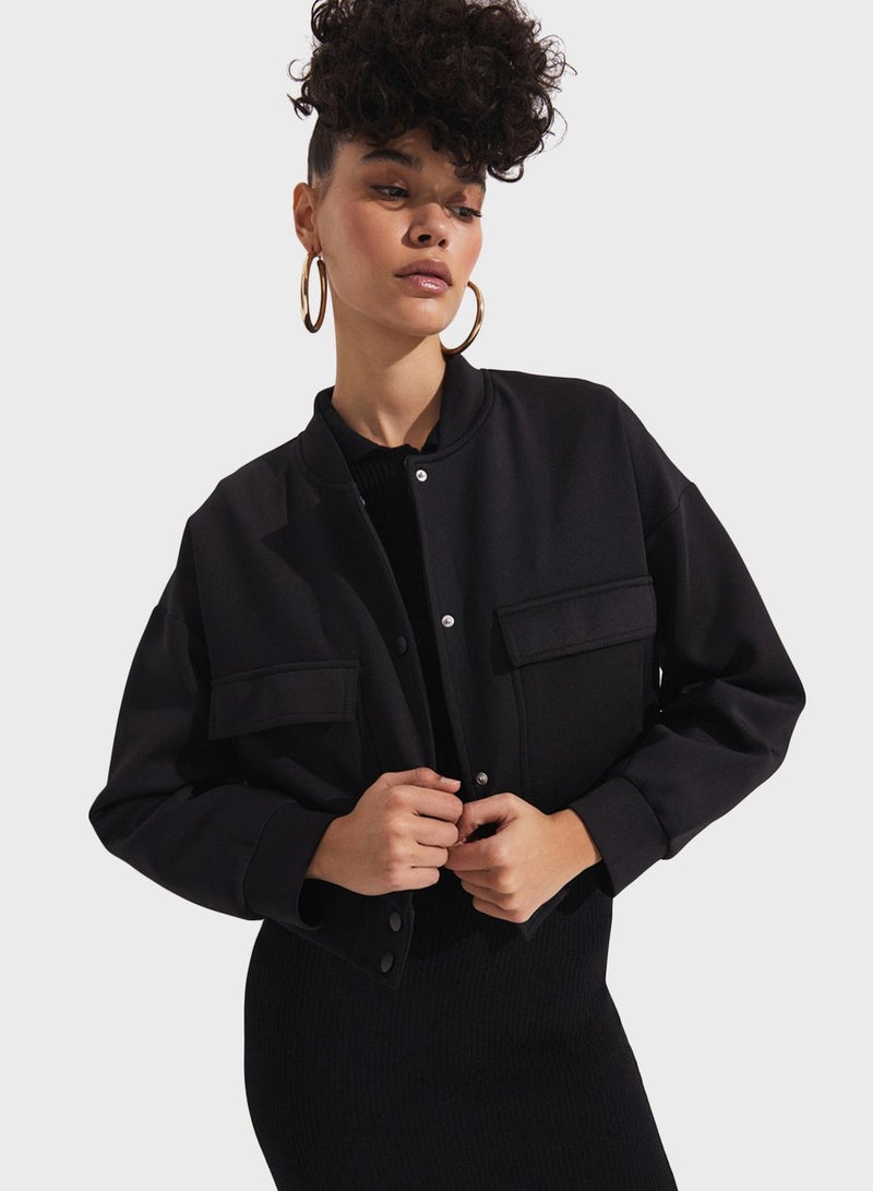 Button Detail Bomber Jacket