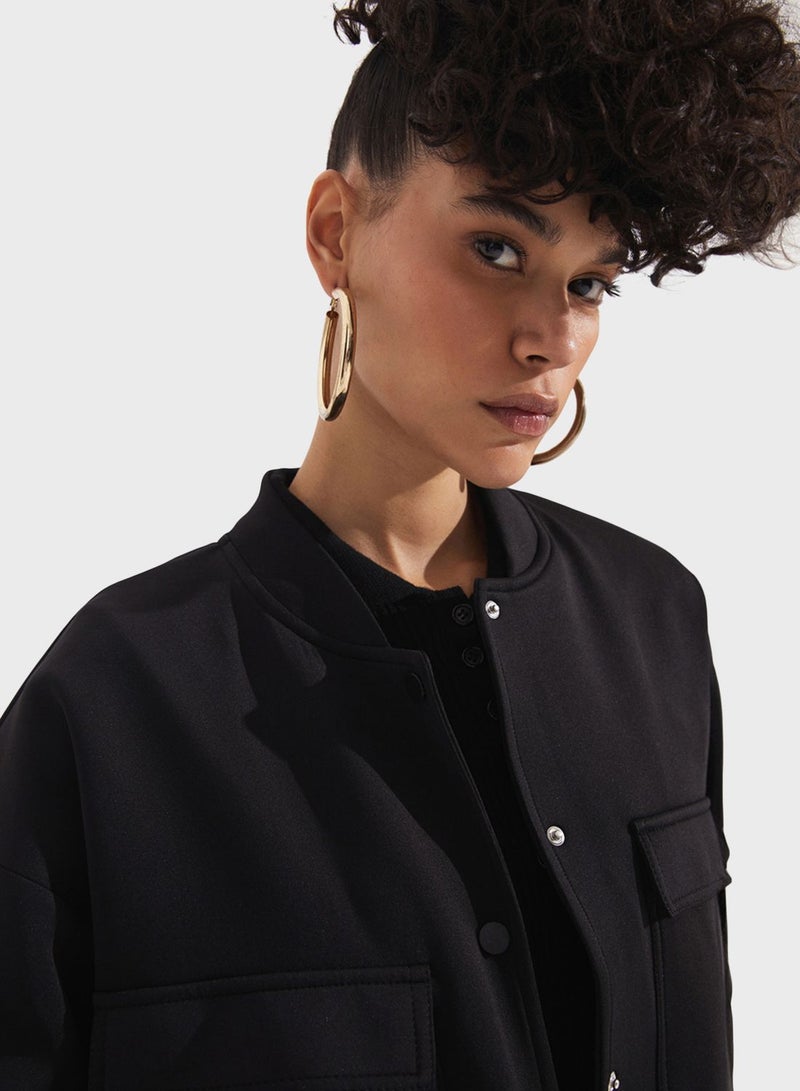 Button Detail Bomber Jacket