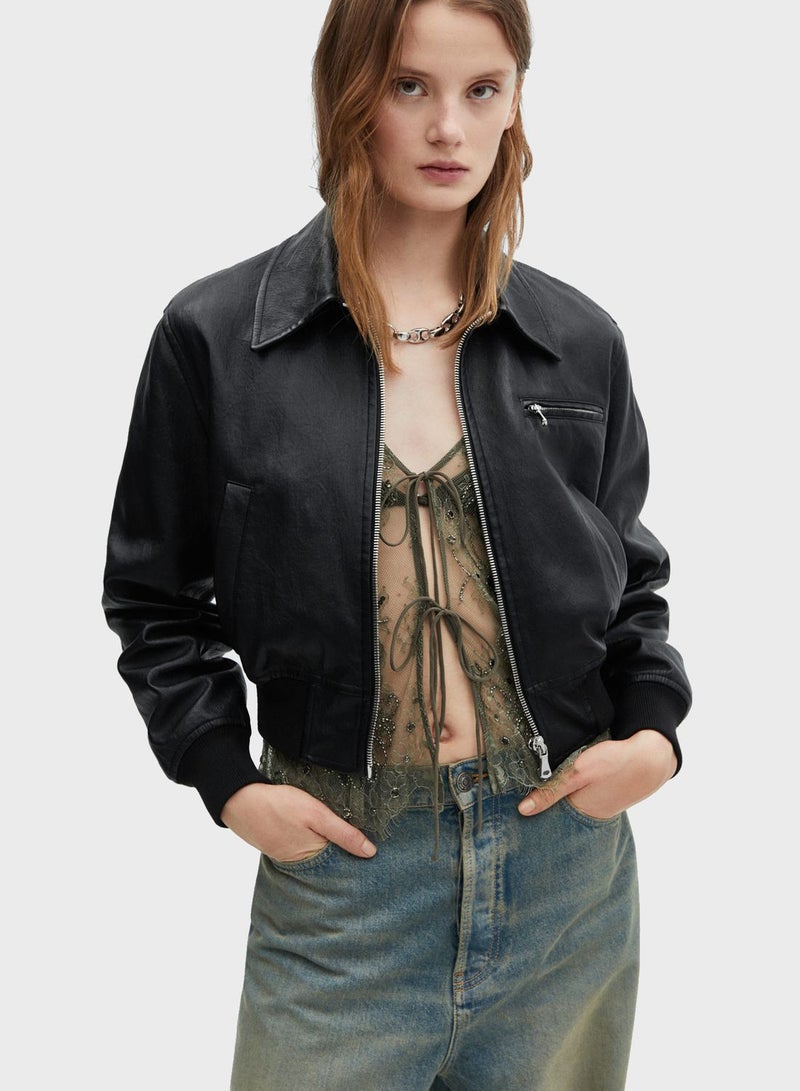 Zip Through Pocket Detail Jacket