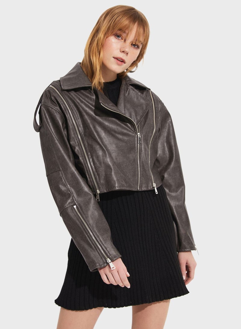 Zip Through Pocket Detail Jacket