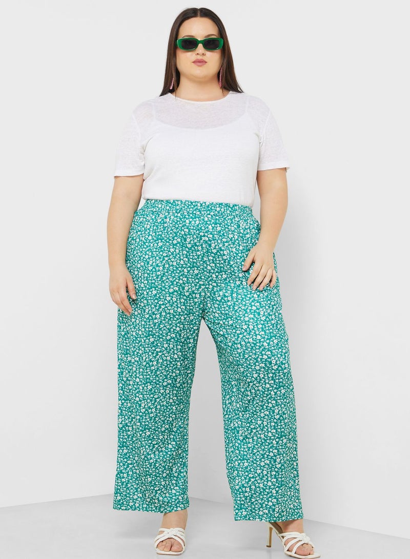 Elasticised Floral Wide Fit Pants